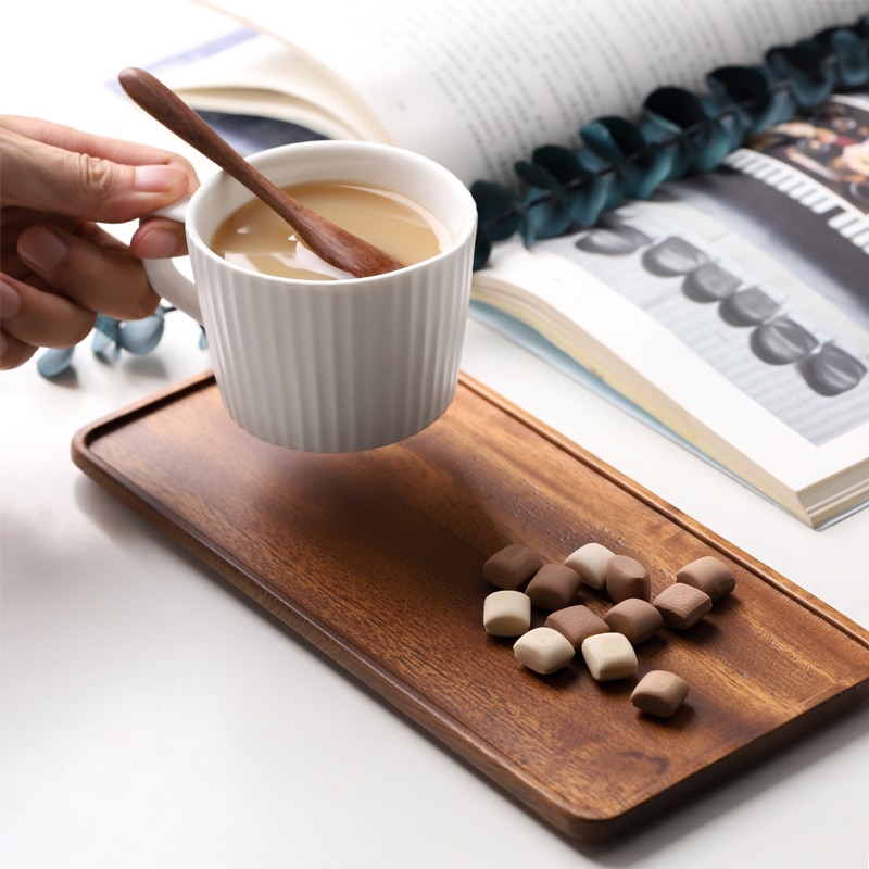 Musowood Akazie Rechteck Holz Tee Tablett Tabelle Platte Snacks Lebensmittel Lagerung Gericht für Hotel Heimat Tablett