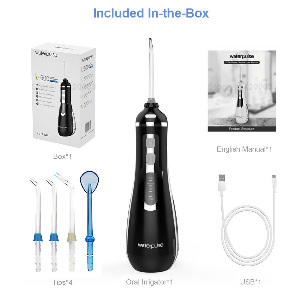 Waterpulse V500 Portable USB Rechargeable Oral Irrigator Cordless Water Flosser 4tip Travel Massage Clean Dental Irrigator Floss: Default Title