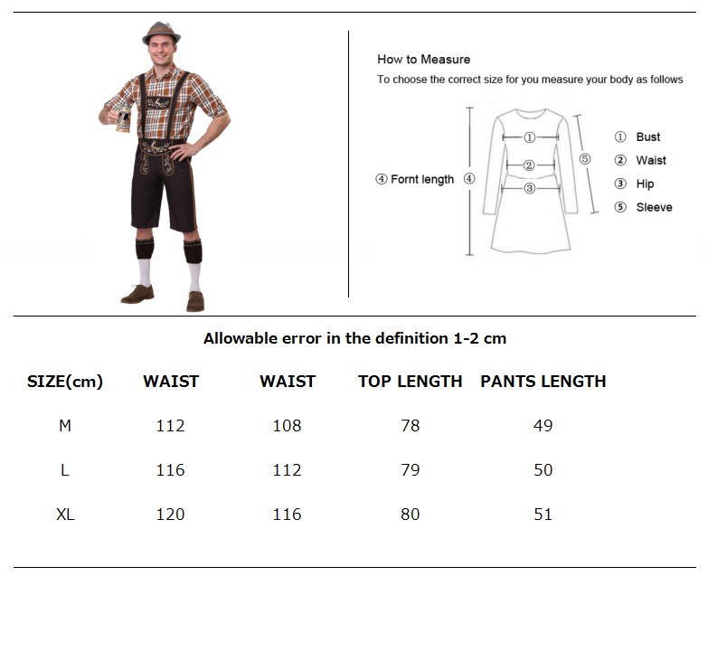 Oktoberfest de Alemania Suspender Lederhosen camisa sombrero traje Bavaria cerveza Festival Halloween vestido de lujo