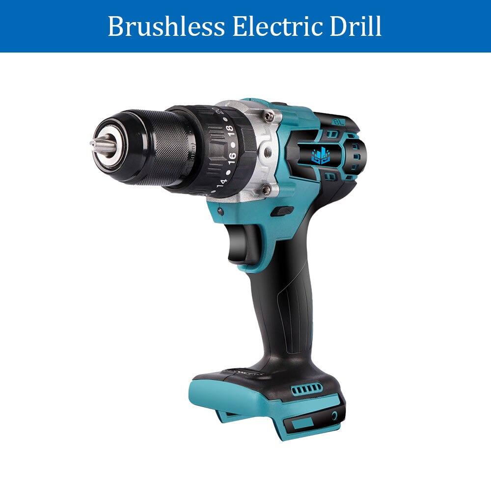 18V 13mm Brushless Electric Impact Drill Cordless Electric Screwdriver for Makita Battery 1830 1840 1850 1860 Power Tool: Blue
