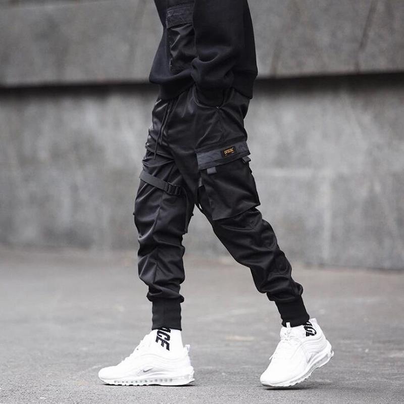 Cargobukser joggers mænd sorte haremsbukser multi-pocket bånd mande joggingbukser streetwear afslappede bukser elastisk talje herrebukser