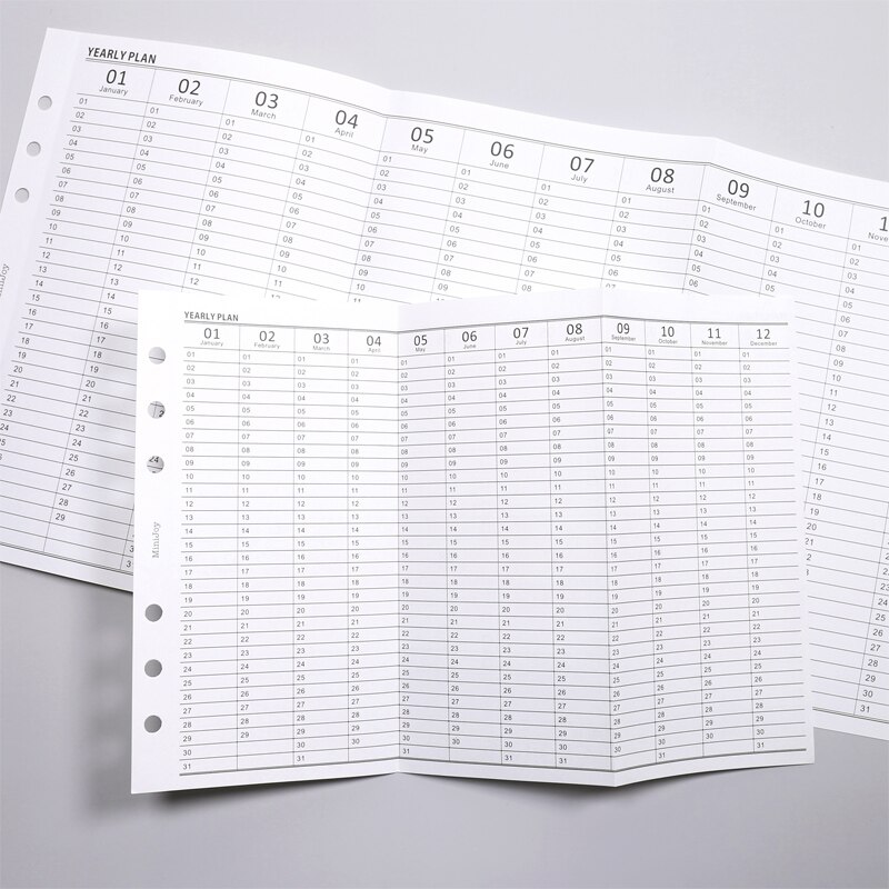 5 Sheets Vertical Yearly Planner CheckList Refill Papers A5 A6 Three Fold Refills for 6 Hole Binder Organizer Notebook Papers