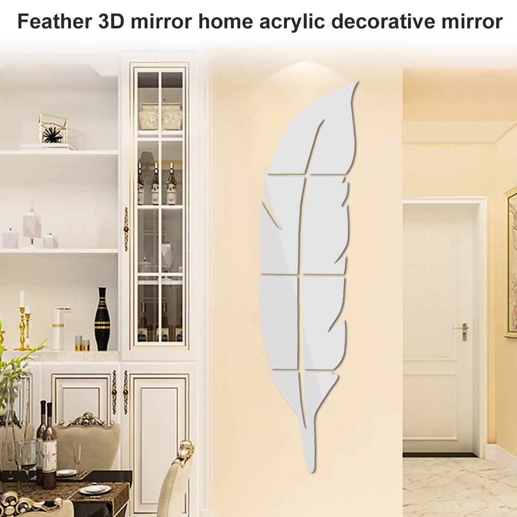 3D Mirror Wall Sticker Waterproof Feather Wall Decal Living Room Bedroom Art Home Decor Decal Stickers Mural Wall Decoration