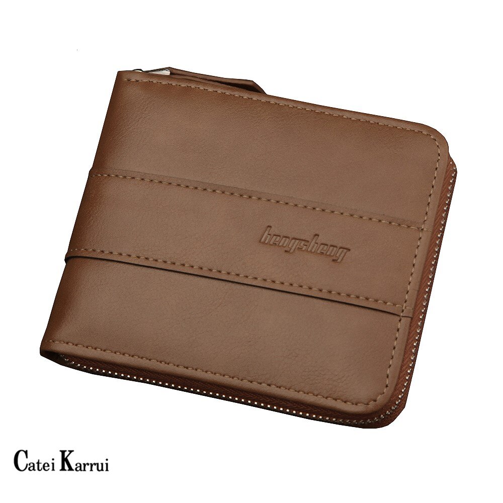 Catei Karrui Men's Wallet Short Wallet Man Zipper Men's Wallet Dollar Retro Multifunction Large Capacity Coin Purse: 1122 light brown