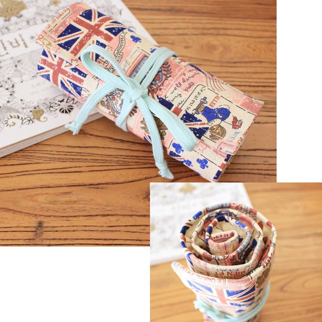 Pattern Canvas Roll-up Pencil Wrap 36/48/72 Holes Travel Drawing Coloring Pencils Pouch for Artist