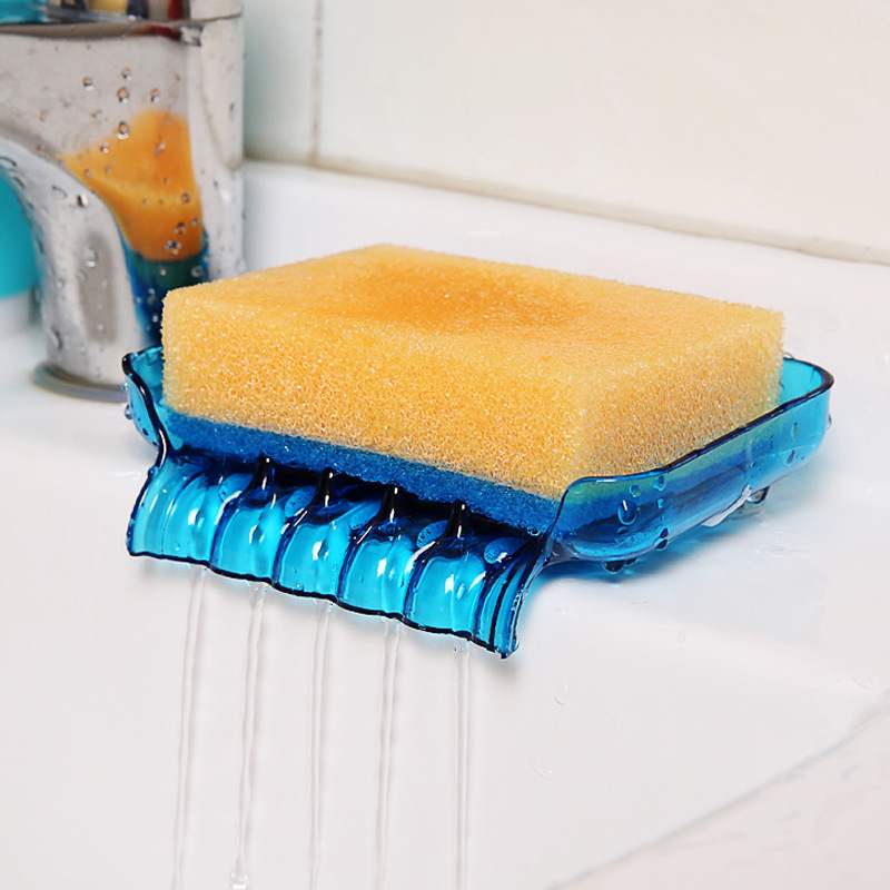 Candy-colored Drainage Waterfall Soap Box Suction Cup Water Drain Dish Soap Dish Sponge Holder For Bathroom Kitchen Tool