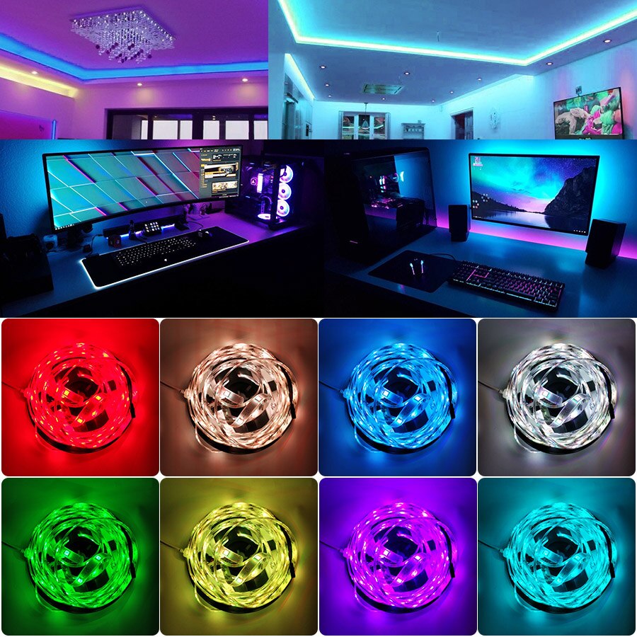 5050 Led Strip 5M 10M LED Strip Light Non Waterproof led ribbon 15M 20M rgb led diode tape Controller power adapter for TV Home