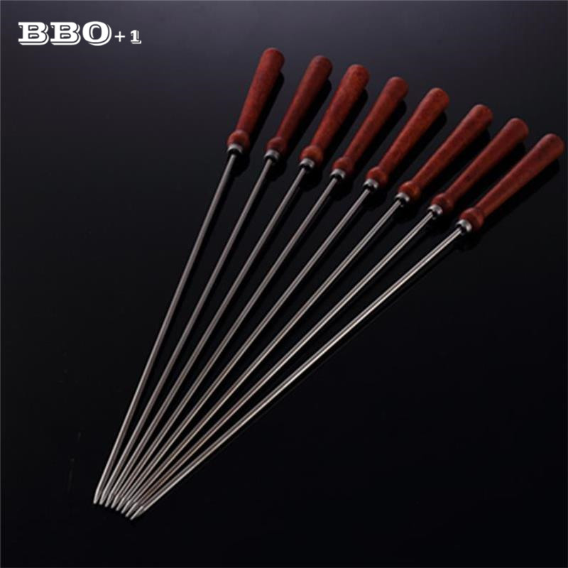 Rvs Barbecue Spies Bbq Kebab Stick Grill Naald Houten Handvat Kerst Bbq Party Naalden Tool Set 43Cm 16inch