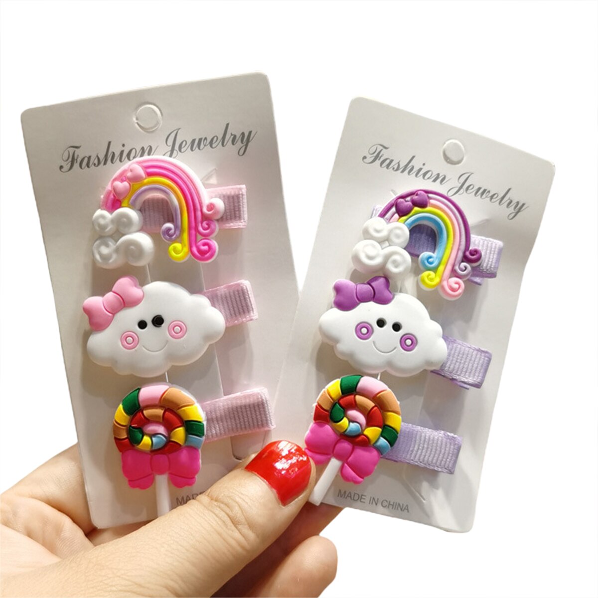 Bebê da criança meninas hairpins, adorável dos desenhos animados lollipop arco-íris forma nuvem grampos de cabelo aniversário presente do feriado