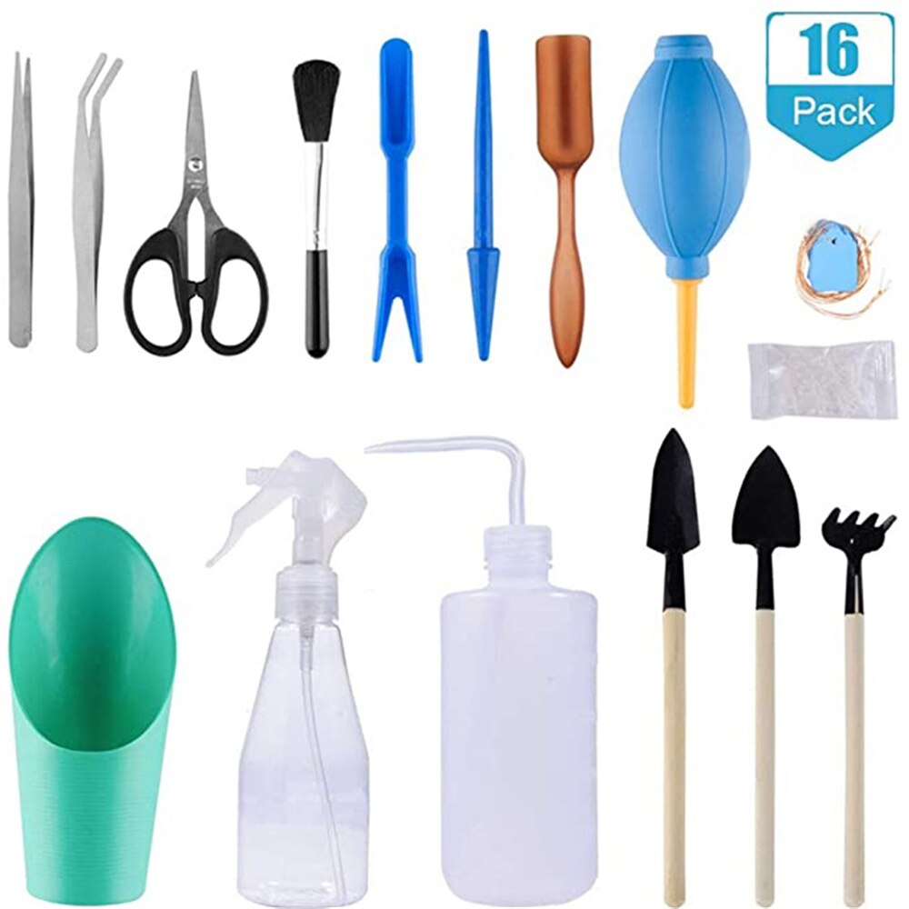 16pcs Bonsai Tools Garden Tools Set Succulent Plants Hand Tools Pot Growing Kit for Indoor Outdoor Plant Pruning Supplies: 16 pcs