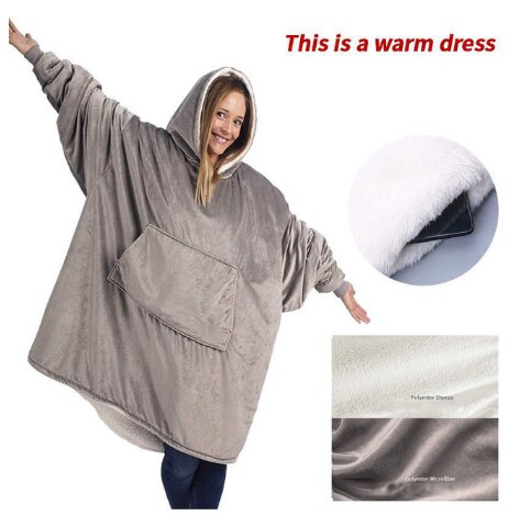 blanket With Sleeves Winter Hoodie Blanket Fleece TV Blankets Microfiber Sweatshirt Oversized Soft Hooded Coats For Adult: gray