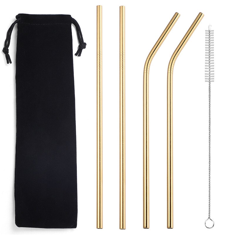 304 Stainless Steel Straw 6mm Reusable Straw Eco-Friendly Food Grade Drinking Straws Set with Cleaner Brush for Mugs: 2
