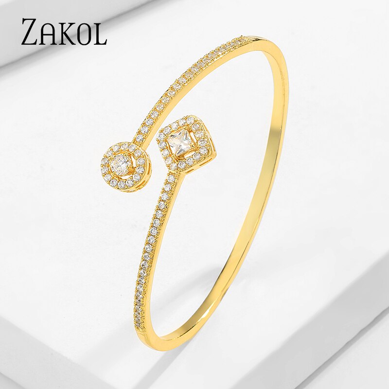 Zakol 高品質光沢のあるキュービックジルコニア 3 色の結婚式のブレスレットパーティージュエリー腕輪FSBP2193: Gold