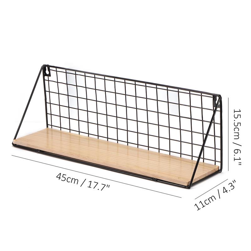 Wooden Iron Wall Shelf Wall Mounted Storage Rack Organization For Kitchen Bedroom Home Decor Kid Room DIY Wall Decoration Holder: L