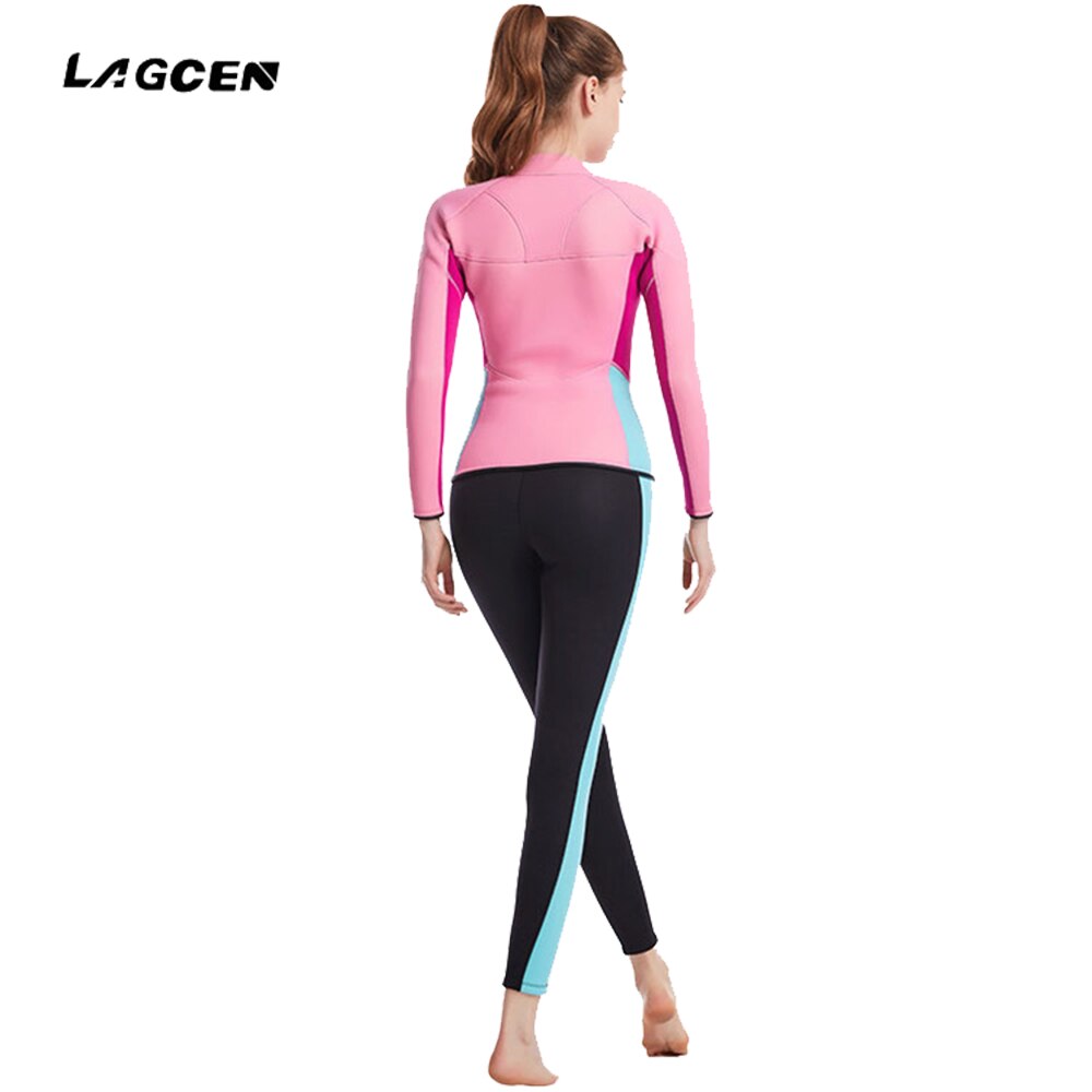 Traje de neopreno de manga larga para mujer, traje de buceo de 2,5 MM, conjunto de 2 piezas para surf y esnórquel, cálido y frío