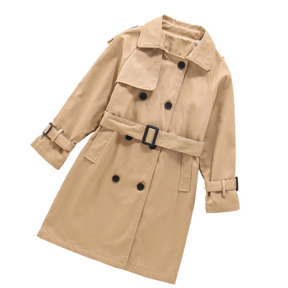 Gabardina larga para niña, chaqueta de Color sólido, abrigos de estilo informal para niño, ropa de abrigo para niño 6 8 10 12 14