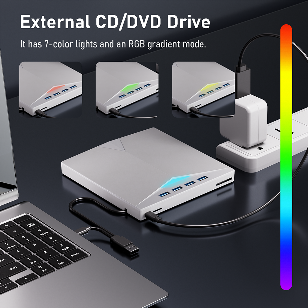 7-in-1 externes DVD RW optisches Laufwerk CD-Brenner Lesegerät Player USB 3.0 Typ-C optisches Laufwerk externer PC Laptop Desktop
