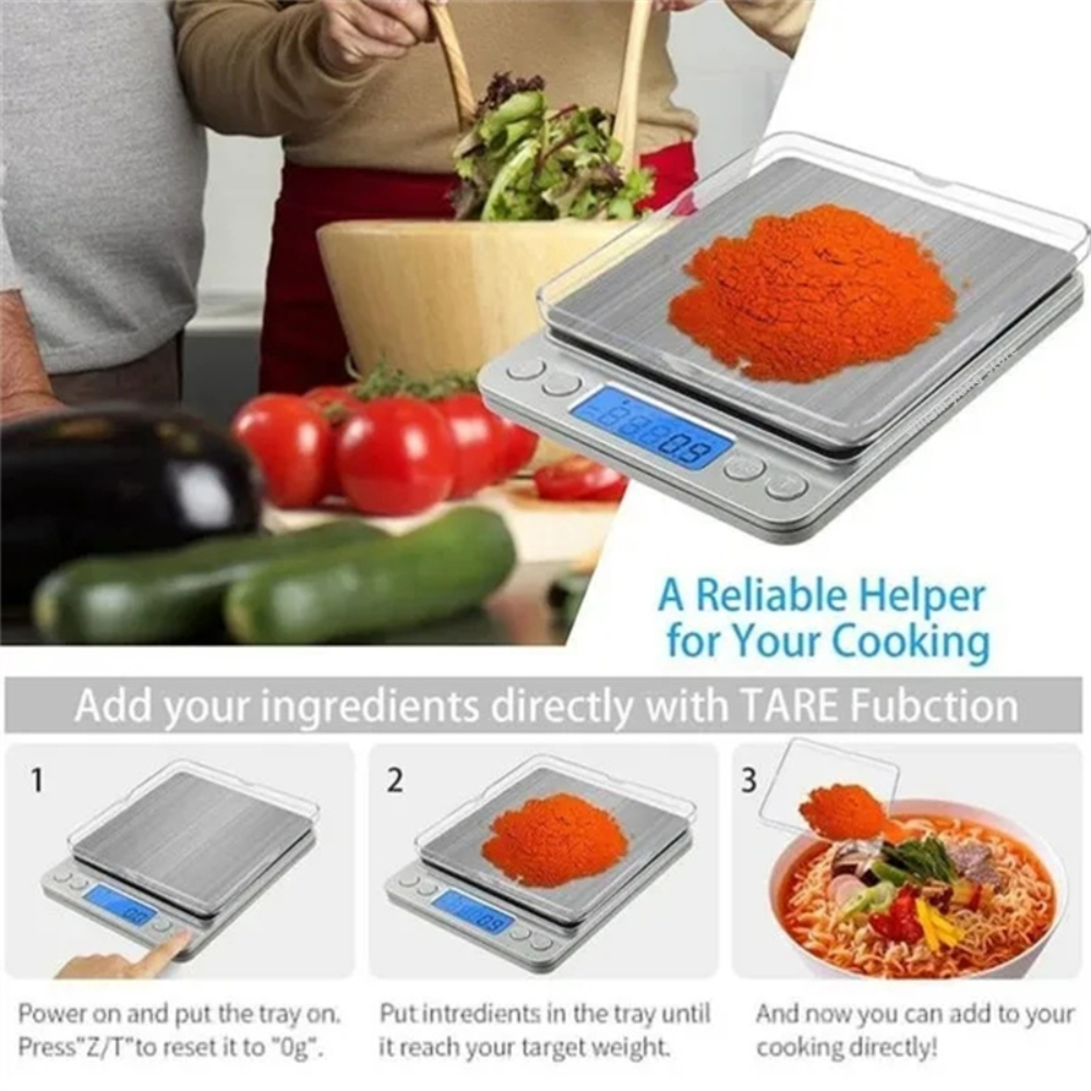 Digitale Küchenwaage, 3000 g/O.1 g, kleine Schmuckwaage, Lebensmittelwaage, digitales Gewicht, Gramm und Oz, digitale Grammwaage mit LCD/Tara