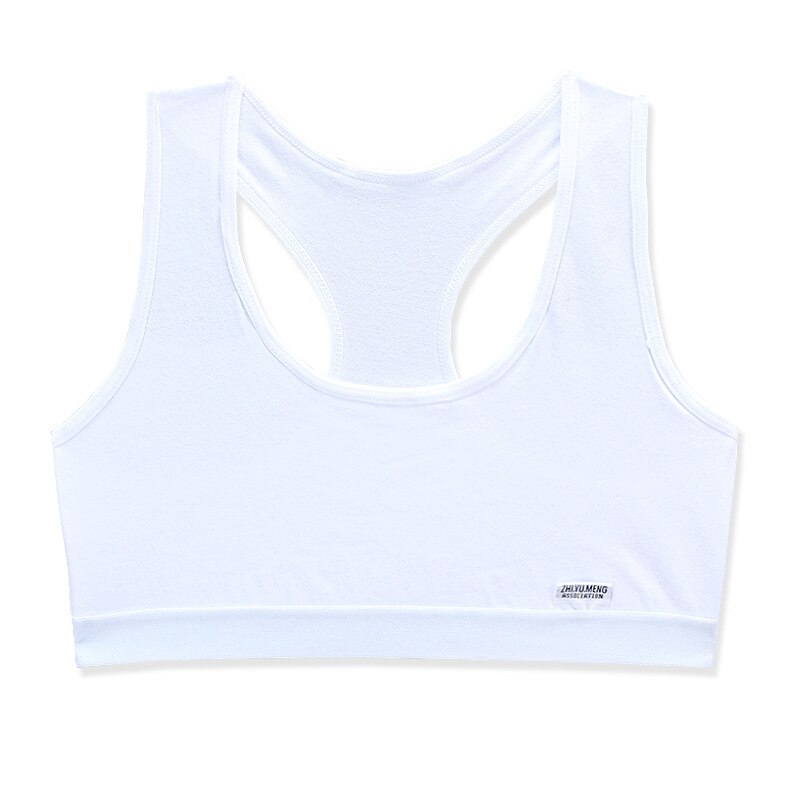 Ropa interior de 12 años para niñas, tops de algodón para adolescentes, sujetador de entrenamiento deportivo de color sólido blanco sin costuras en capas, Top corto, ropa para niñas
