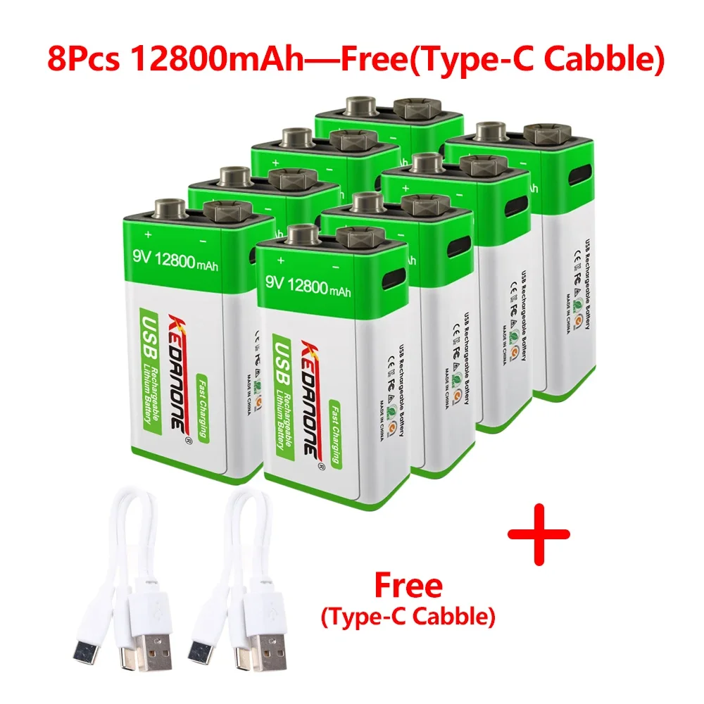 9V 12800mAh li-ion Rechargeable battery 6f22 9V lithium Micro USB Batteries for Multimeter Microphone Toy Remote Control KTV use: Red