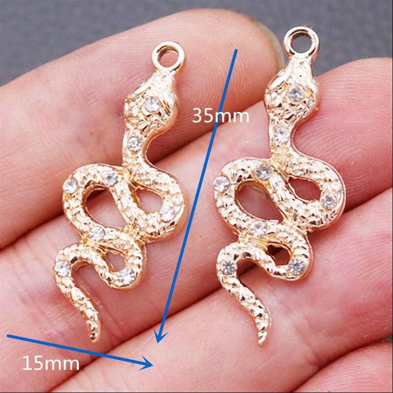 8Pcs Handgemaakte Rhinestone Snake Metalen Hangers Diy Charms Ketting Oorbel Sieraden Ambachten Maken Voor Vrouw 35*15Mm a2221: Goud-kleur