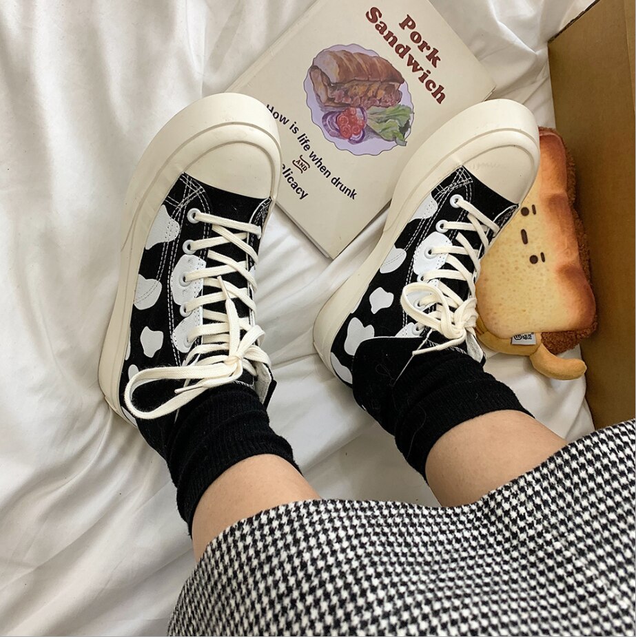 Women's Sneakers Cute Platform Shoes Cow Girls Kawaii Casual Vulcanize Undefined Japanese Vintage Boots Female