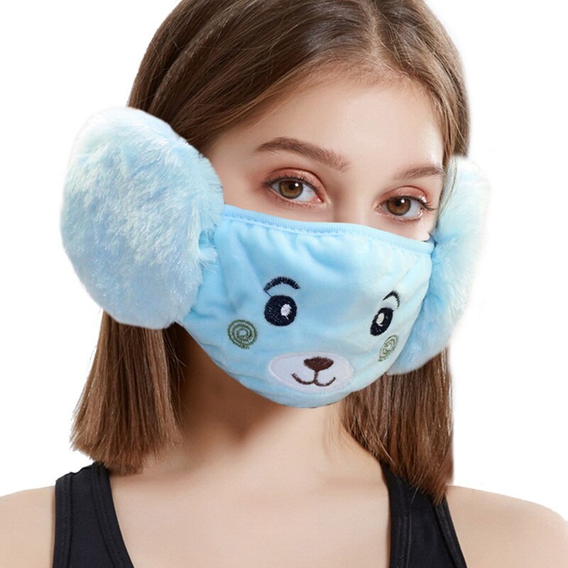 Vinter børn ørebeskyttere maske fløjl tegneserie drenge piger ørebeskyttelsesmaske studerende varmt øreprop wrap udendørs ørevarmer ørepude: Blå