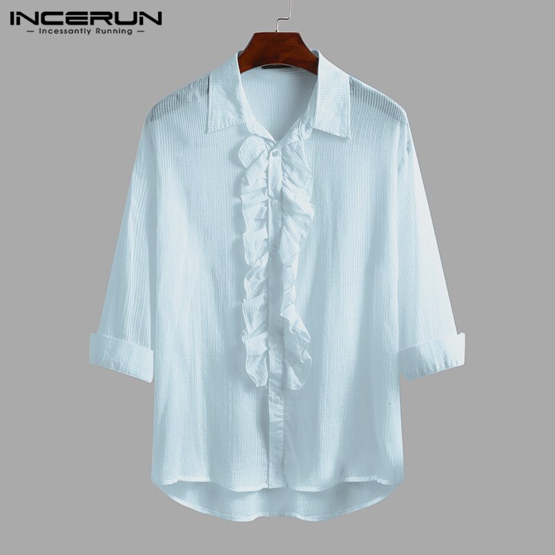 Incerun heren overhemd katoen 3/4 mouwen revers knoop podium bruiloft feest shirts merk effen kleur camisa