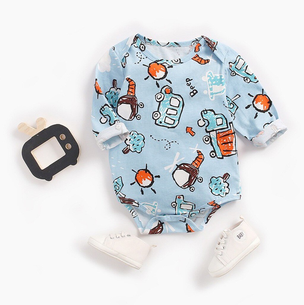 Bébé garçons filles dessin animé impression body -né infantile bébé à manches longues barboteuse Onesies enfant en bas âge doux vêtements barboteuses pour 0-3y