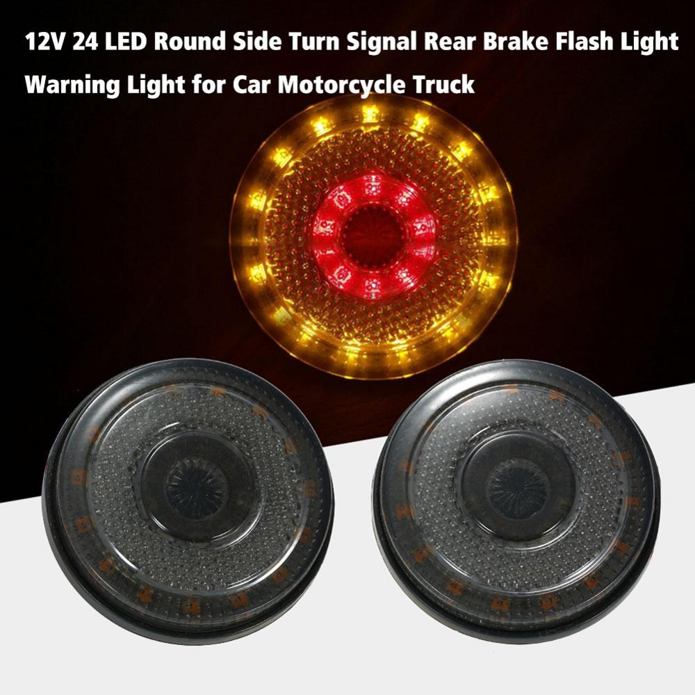 1pc bil varningsljus lastbil trailer bakre bakbroms stoppmarkeringsljus indikator 24 led rund reflektor dubbel färg 12v