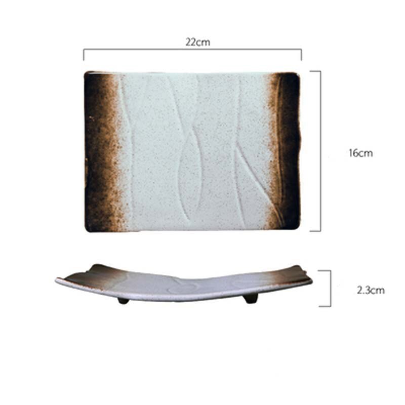 FANCITY Japanese-style rectangular ceramic plate cuisine sushi plate Flat fish plate Saury long plate dish: 4