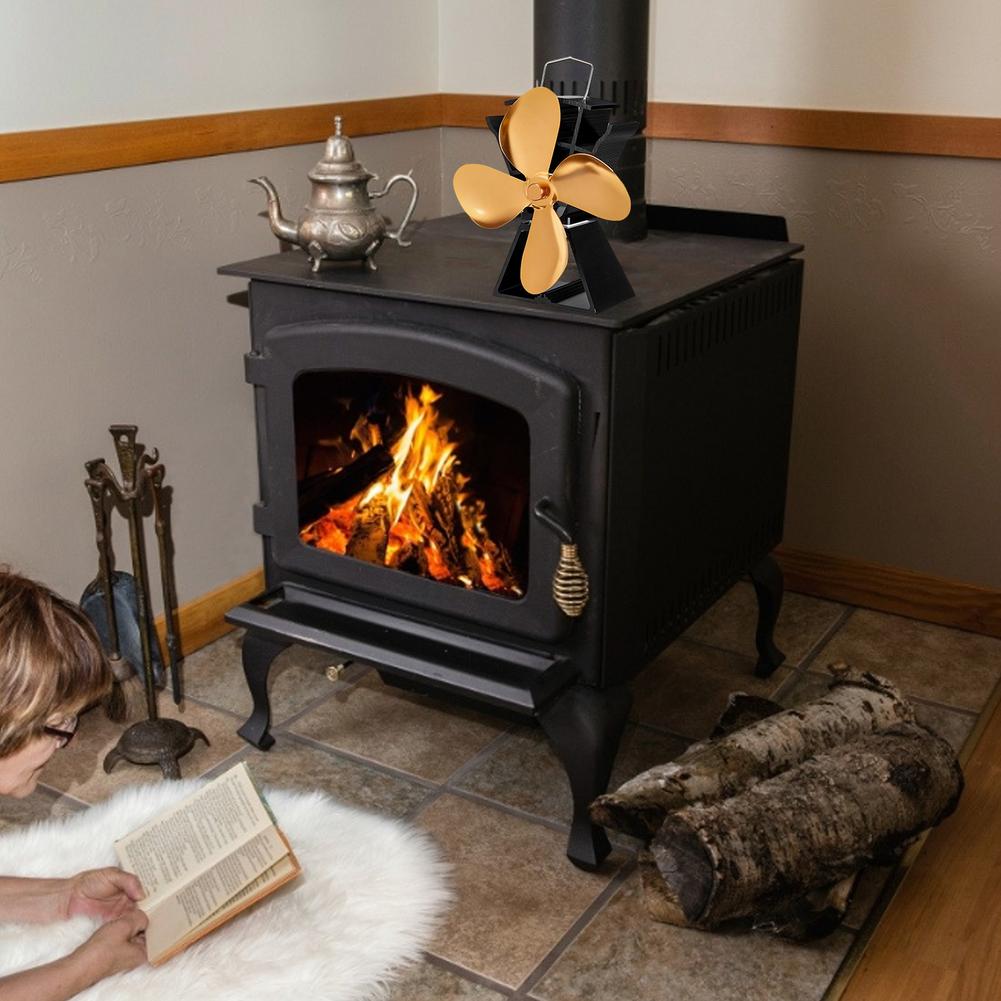 4 Blade Stove Fan - Quiet, Heat Powered Wood/Log Burner Fan - Eco Friendly Heat Circulation for Fireplaces Golden: Default Title