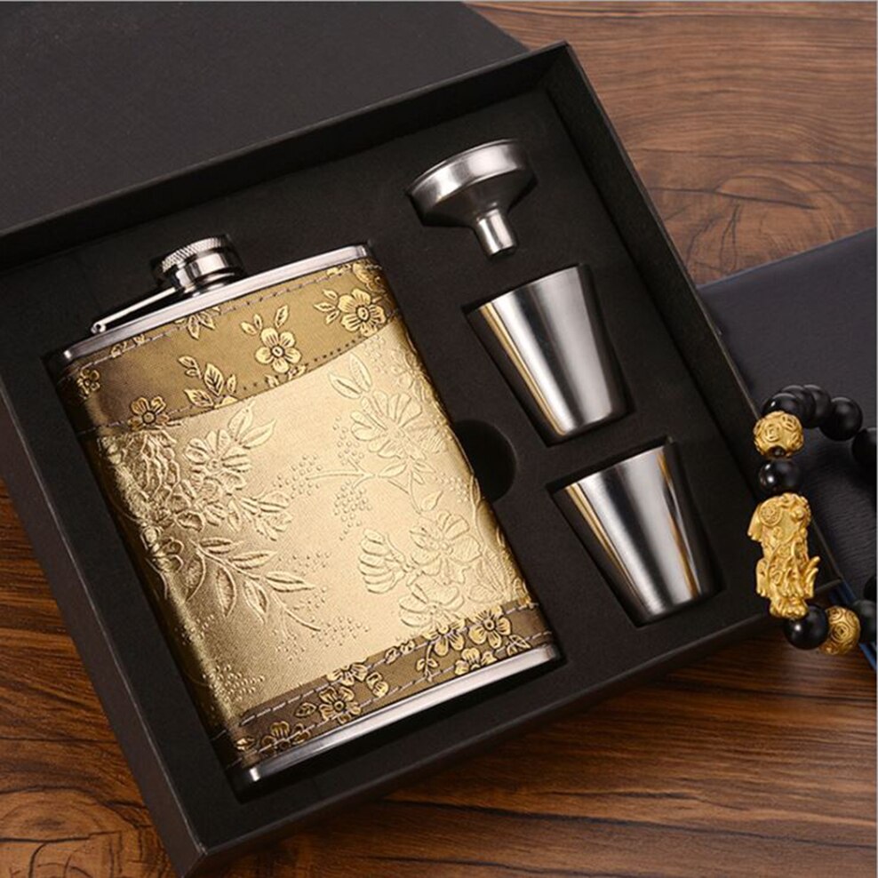 8OZ Small Hip Flask Russian Stainless Steel Hip Flask Outdoor Portable High-End Wine Bottle Metal Hip Flask Set: hip flask set 01