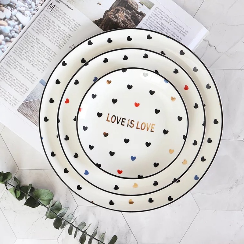 Heart patten 10 inch Dinner Plate set 8 inch ceramic cake plate porcelain 6 inch dessert dish set