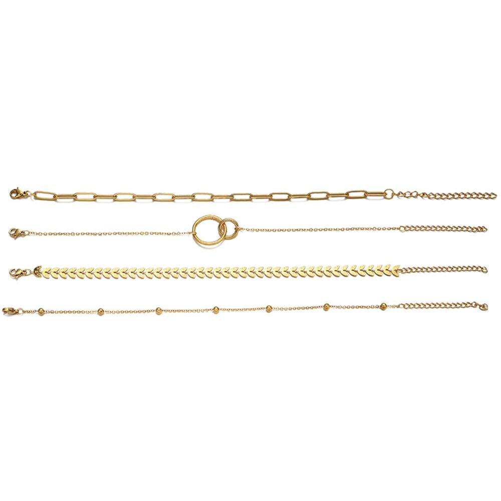 Rvs Multilayers Vierkante Ketting Charme Armbanden Voor Vrouwen Pijl Cirkel Koppels Armband Sets Vintage Sieraden: SA216-Gold