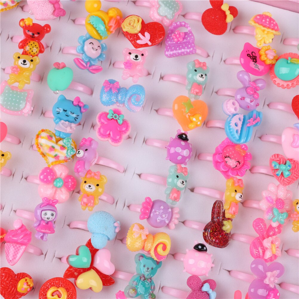 10Pcs/lot Mixed Cartoon Children/Kids Resin Rings Jewelry 3D Ring Jewelry Dia 1.8cm