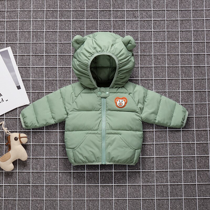 Baby Girls Jacket Winter Jacket With Cute Ear Hooded Girls Coat Kids Warm Solid Color Outerwear Cotton For Boy Jacket Coat: green / 4T