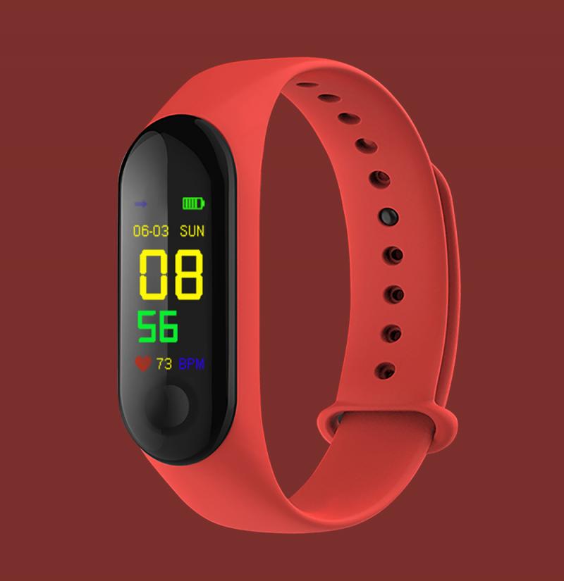 M3 Fitness Bracelet Blood Pressure IPS Screen Oxygen Heart Rate Monitor Smart Bracelet Waterproof Tracker Wristbands: Red