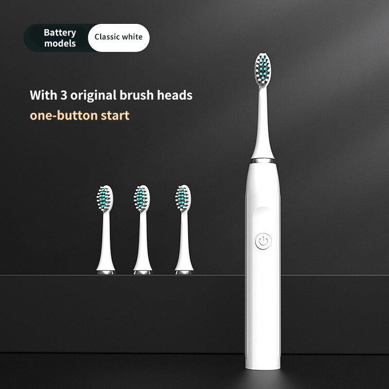 Ultrasound Electric Toothbrush Smart Tooth Brush Ultrasonic Automatic Fast Rechargeable Soft Electronic Washable Toothbrush: Battery White
