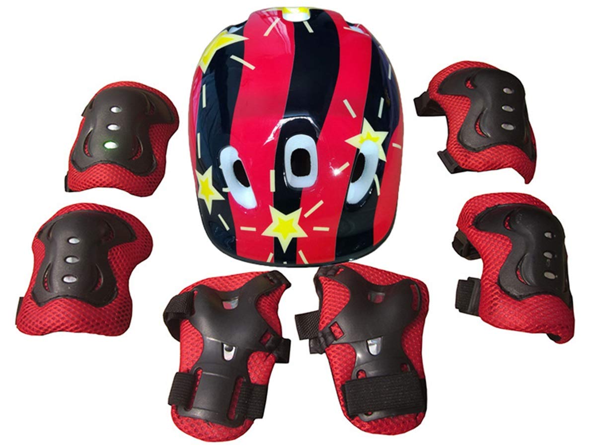 7PCS/set Children's Scooter Bike Helmet Knee Pads Elbow Pads Wrist Support Boys Girls Kids Knee & Elbow Pad Set For Cycling