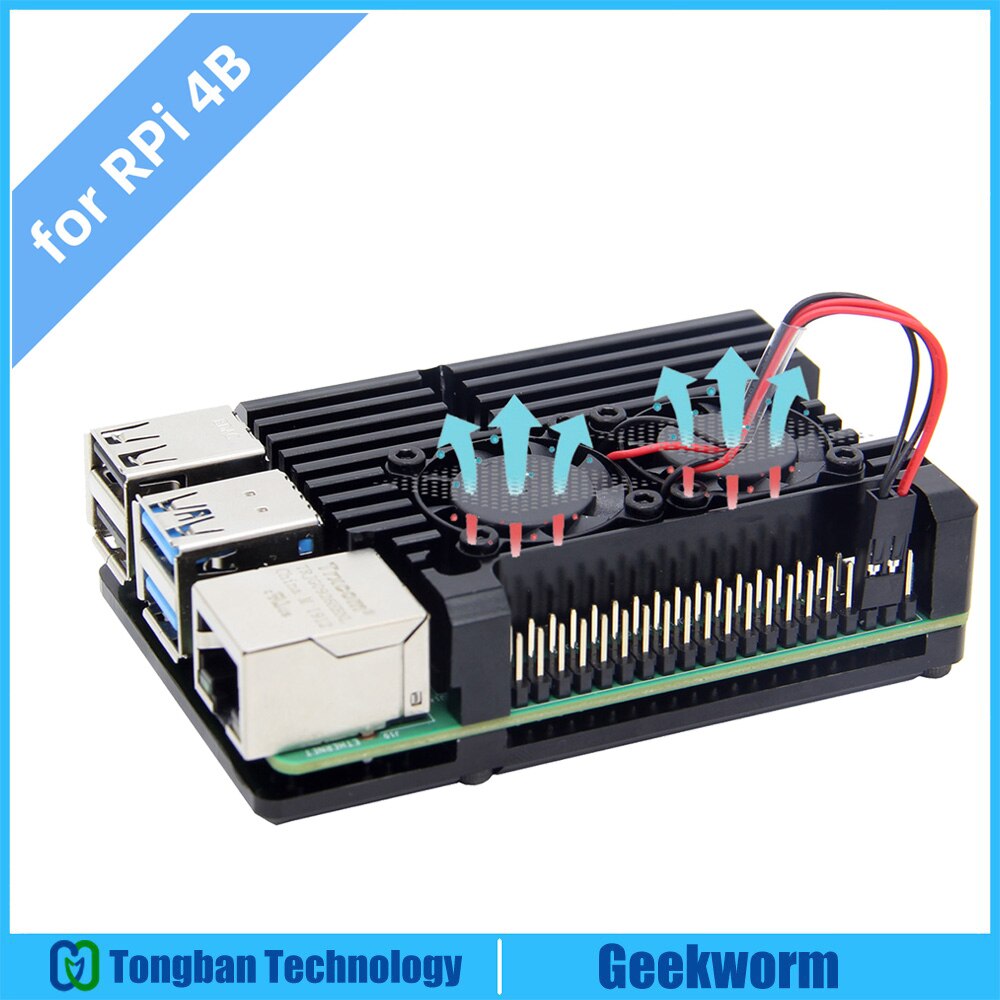 Raspberry Pi 4 Armor Heatsink Case with Dual Fan, Raspberry Pi 4B Aluminum Alloy Passive Cooling Case for Raspberry Pi 4 Model B