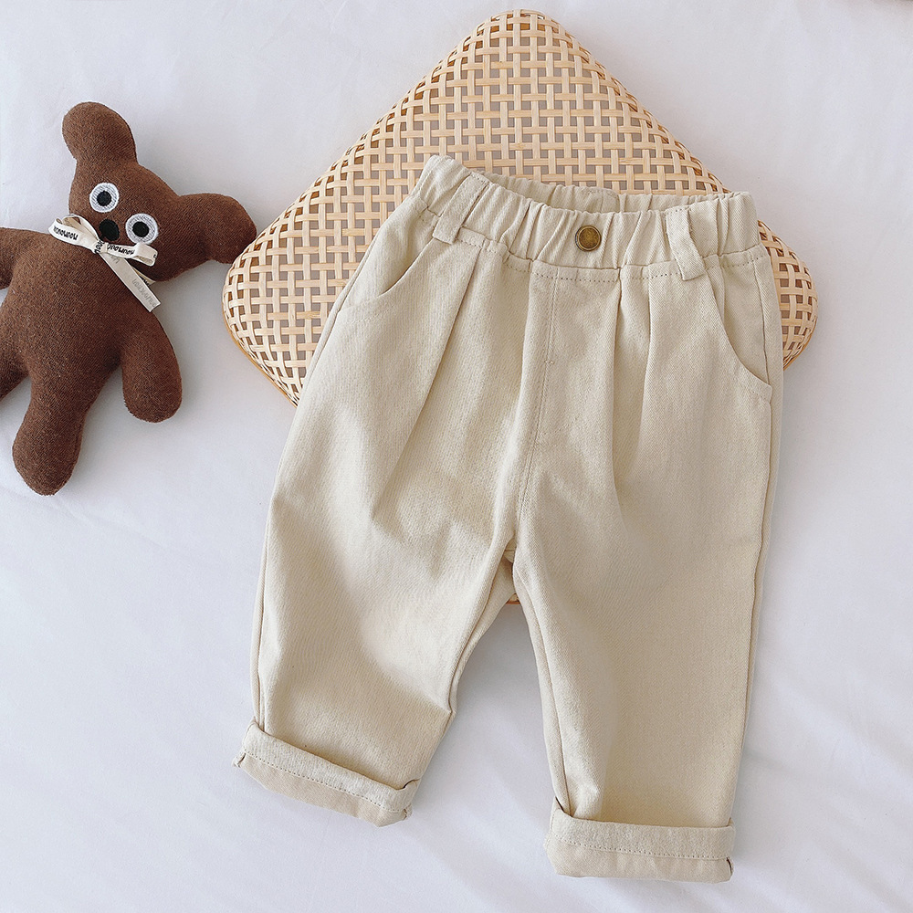 Pantaloni Casual per bambini primavera e autunno pantaloni per bambini tinta unita moda neonati pantaloni coreani vestiti per bambini pantaloni per bambini: Beige / 80