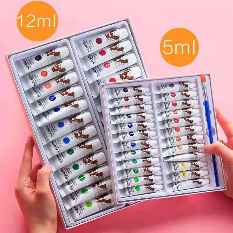 Gouache paint set for beginners 24/12 color students with children washable kindergarten drawing blackboard pigment art supplies