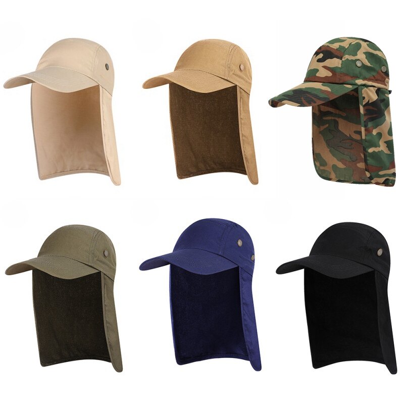Fishing Cap with Ear Cover Adjustable Waterproof Sunshade Folding Mesh Sports Hat Neck Flap