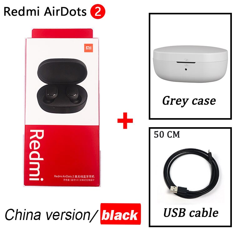 Xiaomi Redmi AirDots 2 TWS Wireless Stereo Bluetooth 5,0 Kopfhörer Noise Reduction Freisprecheinrichtung AI Voice Control Airdots Generation: airdots 2 grey case