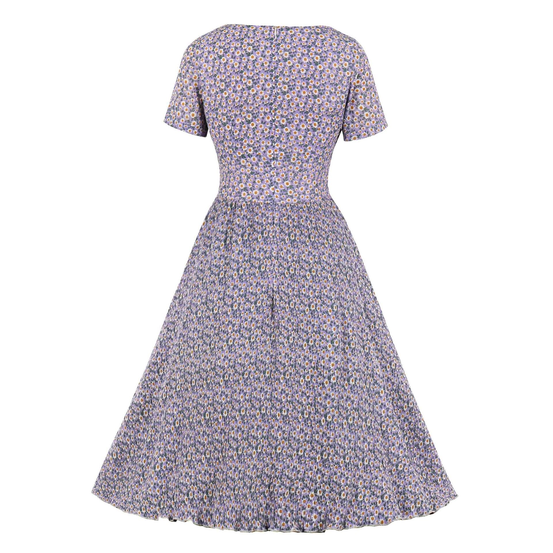 Robe mi-longue rétro Vintage années 50 et 60 pour femmes, imprimé floral, Rockabilly, Swing, Robe d'été élégante, tunique