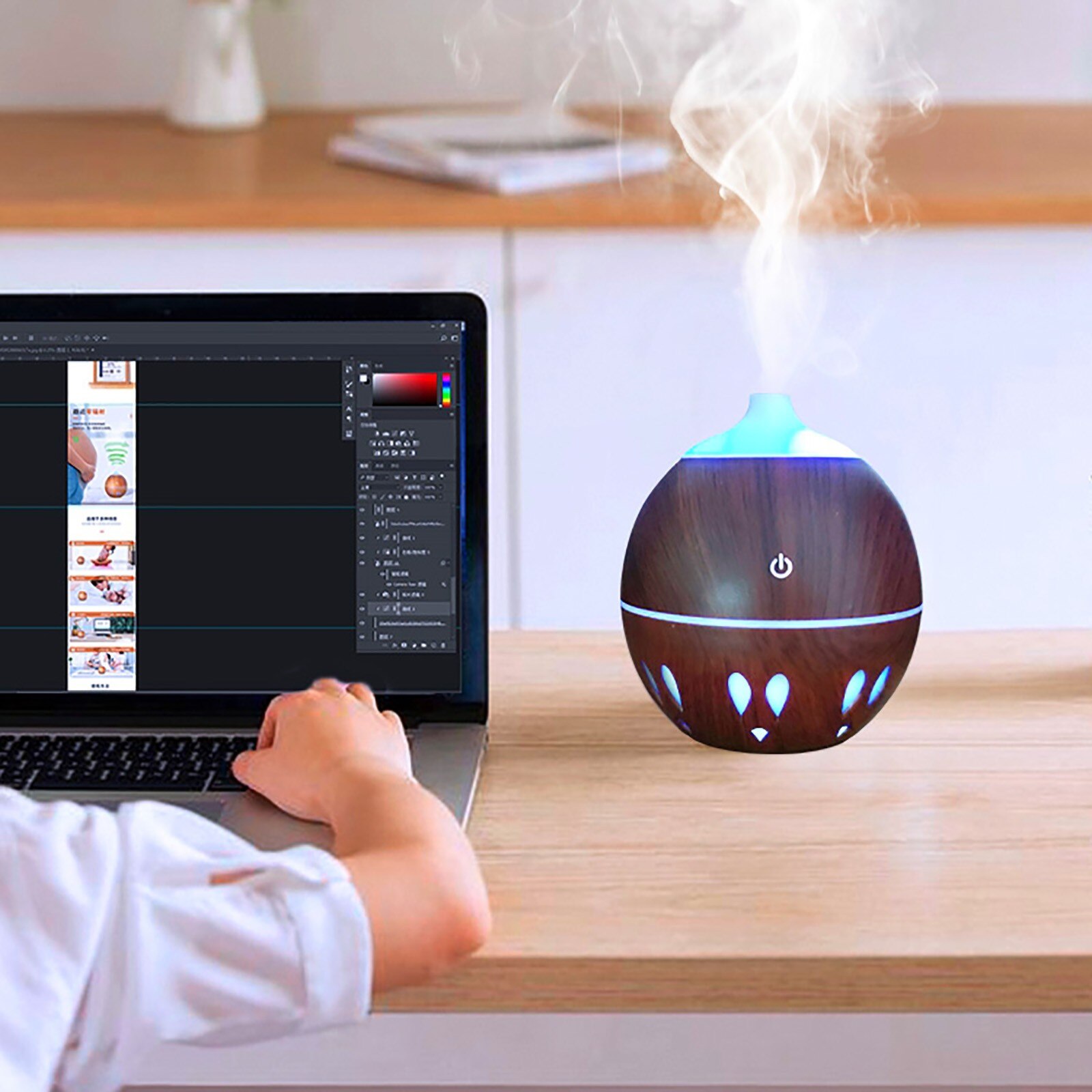 4# Electric Humidifier Essential Aroma Oil Diffuser Ultrasonic Wood Grain Air Humidifier Usb Mini Mist Maker Led Light For Home