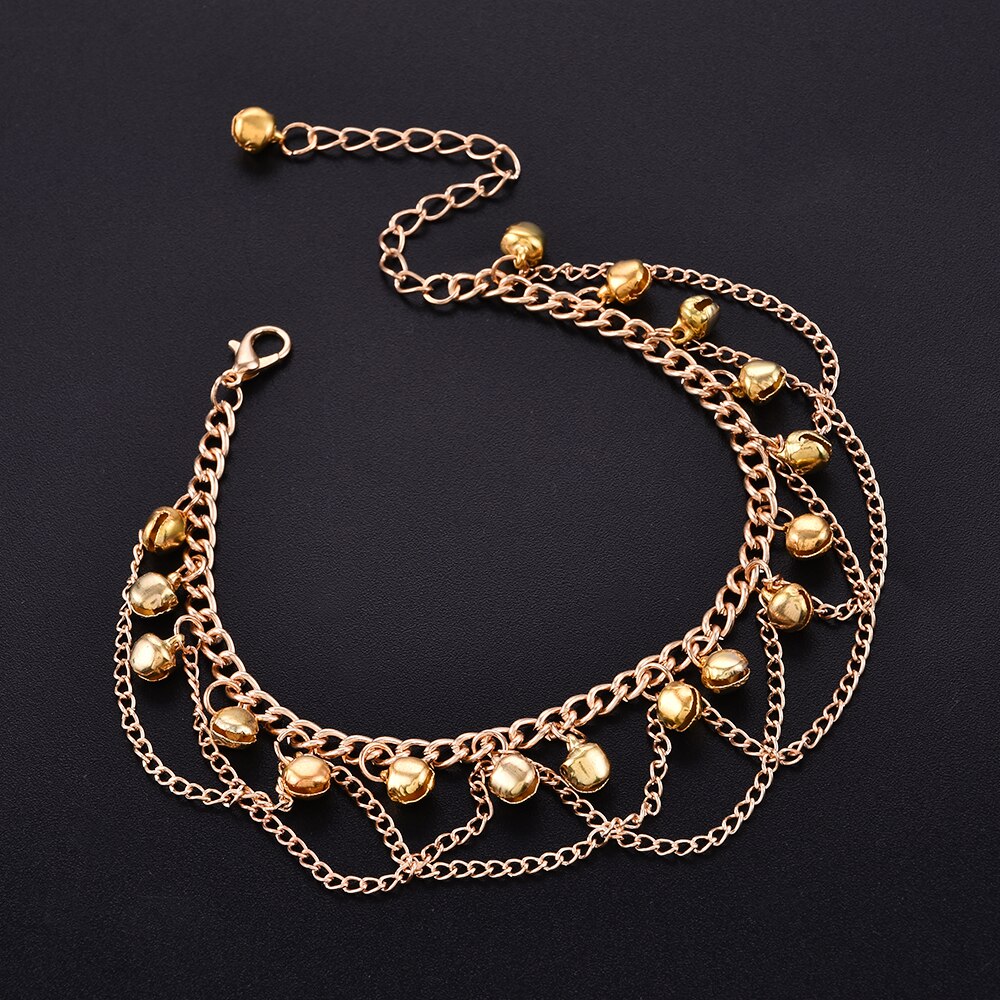 Nouvelle chaîne cheville femmes Gril gland chaîne cloches son or métal cheville Bracelet pied chaîne bijoux plage cheville