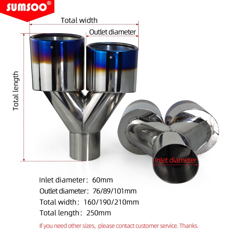 Genuine sumsoo double exhaust tip burnt blue stainless steel straight edge polished silver welding muffler tail pipe