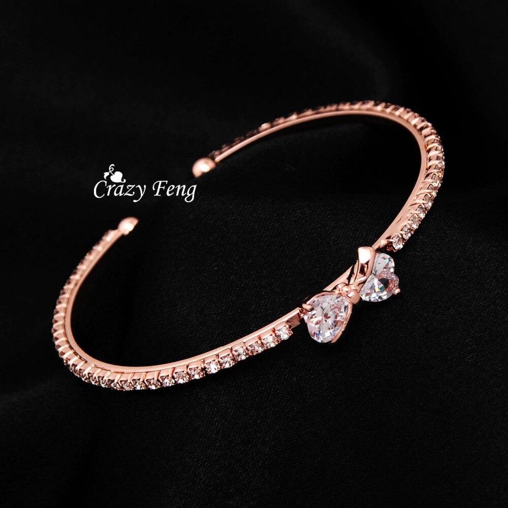 CZ Crystal Bowknot Charms Bracelets & Bangles for Women Rose Gold Color Wedding Party Bangles Jewelry pulseira feminina